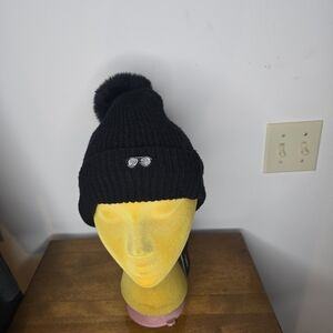 Karl Lagerfeld Black Beanie with Pom-Pom NWT